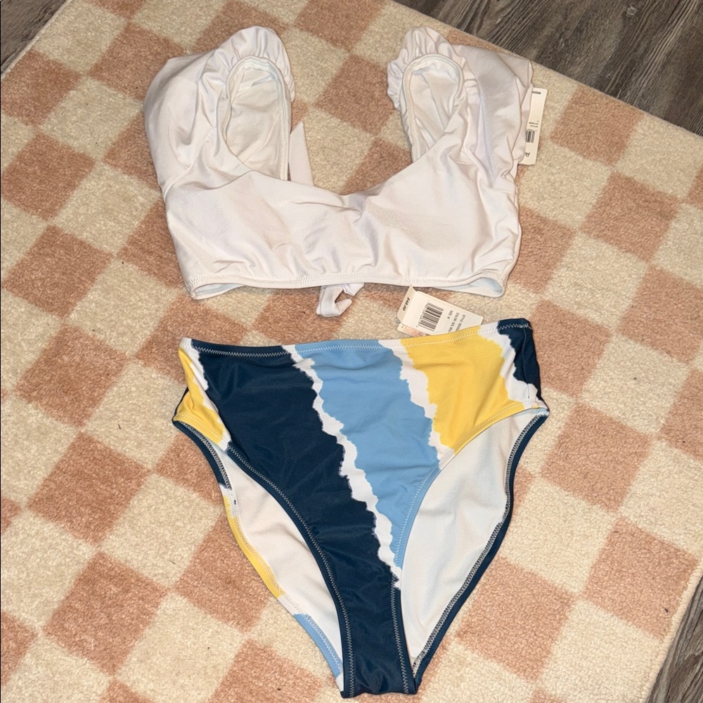 Jessica Simpson White and Multicolor Bikini